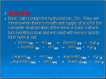 Basic Salts: