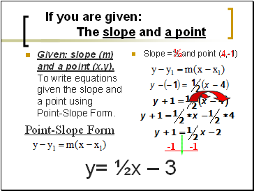 If you are given: The slope and a point