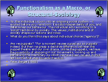 Functionalism as a Macro, or Structural-Sociology