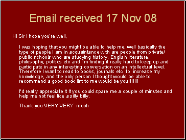 Email received 17 Nov 08