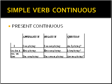 SIMPLE VERB CONTINUOUS