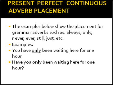 Present perfect continuous adverb placement