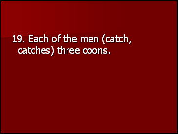 19. Each of the men (catch, catches) three coons.