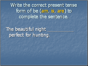 Write the correct present tense form of be (am, is, are) to complete the sentence.