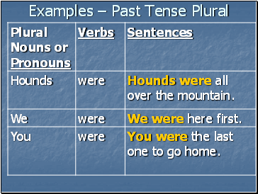 Examples  Past Tense Plural