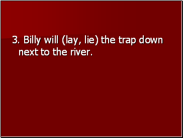 3. Billy will (lay, lie) the trap down next to the river.