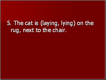 5. The cat is (laying, lying) on the rug, next to the chair.