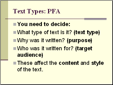 Text Types: PFA