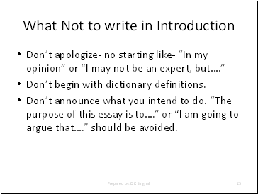 What Not to write in Introduction