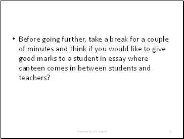 Before going further, take a break for a couple of minutes and think if you would like to give good marks to a student in essay where canteen comes in between students and teachers?