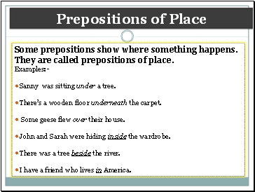 Prepositions of Place