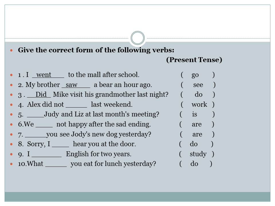  19 Give The Correct Form Of The Following Verbs Present Tense 