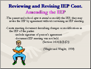 Reviewing and Revising IEP Cont. Amending the IEP