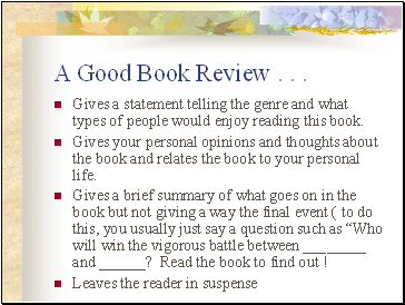 A Good Book Review . . .