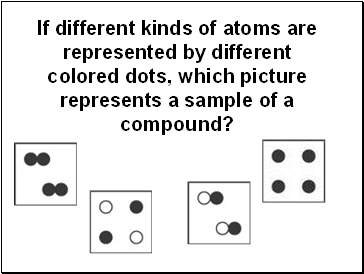 If different kinds of atoms are represented by different colored dots, which picture represents a sample of a compound?