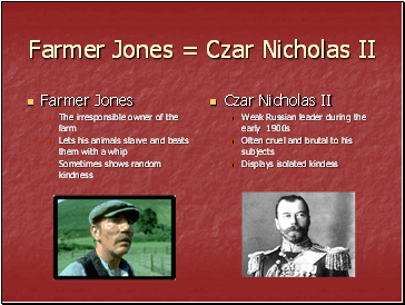 Farmer Jones = Czar Nicholas II