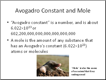 Avogadro Constant and Mole