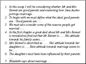 In this essay I will be considering whether Mr and Mrs Bennet are good parents and examining how Jane Austen portrays marriage .