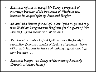 Elizabeth refuses to accept Mr Darcy’s proposal of marriage because of his treatment of Wickham and because he helped split up Jane and Bingley.