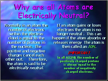 Why are all Atoms are Electrically Neutral?