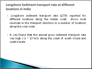 Longshore Sediment transport rate at different locations in India