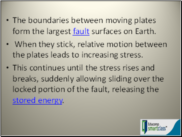 The boundaries between moving plates form the largest fault surfaces on Earth.