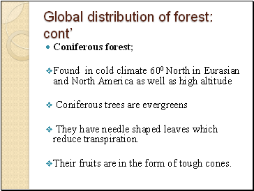 Global distribution of forest: cont