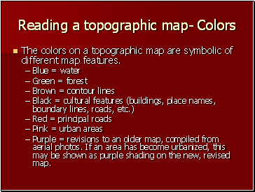 Reading a topographic map- Colors