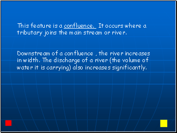 This feature is a confluence. It occurs where a tributary joins the main stream or river.