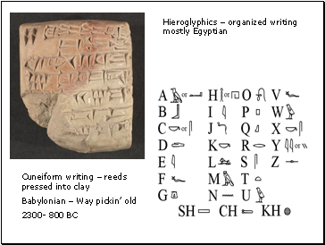 Cuneiform writing  reeds pressed into clay