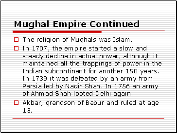 Mughal Empire Continued