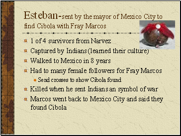 Esteban-sent by the mayor of Mexico City to find Cibola with Fray Marcos