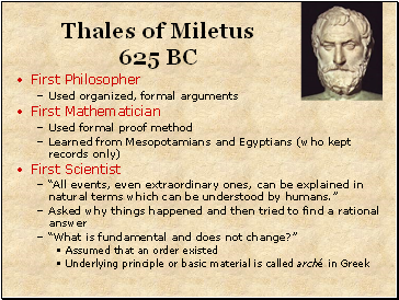 Thales of Miletus 625 BC