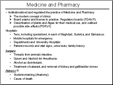 Medicine and Pharmacy