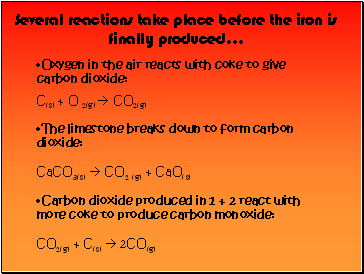 Several reactions take place before the iron is finally produced .