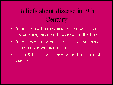 Beliefs about disease in19th Century