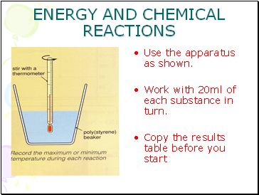 ENERGY AND CHEMICAL REACTIONS