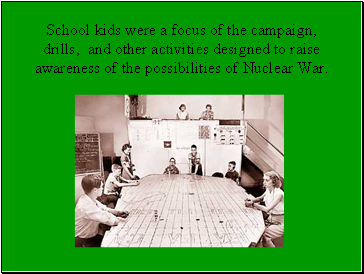 School kids were a focus of the campaign, drills, and other activities designed to raise awareness of the possibilities of Nuclear War.