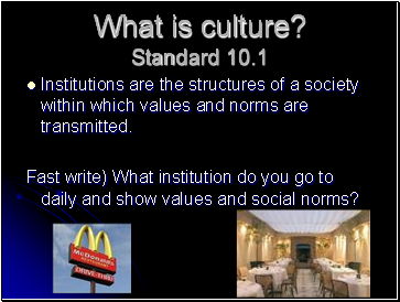 What is culture? Standard 10.1