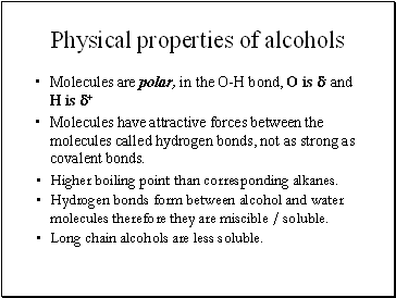 Physical properties of alcohols