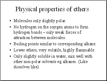 Physical properties of ethers