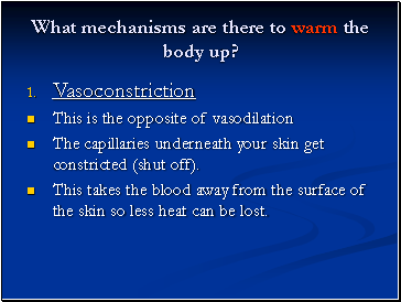 What mechanisms are there to warm the body up?