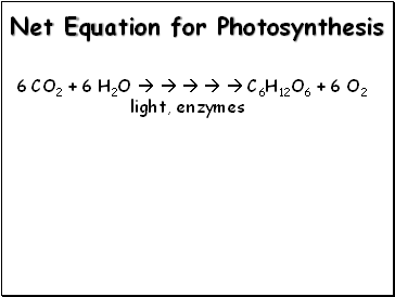 Net Equation for Photosynthesis