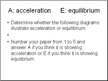 A: acceleration E: equilibrium