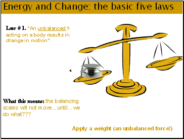 Energy and Change: the basic five laws