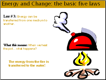 Energy and Change: the basic five laws
