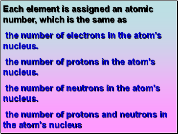 Each element is assigned an atomic number, which is the same as