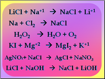 LiCl + Na+1  NaCl + Li+1