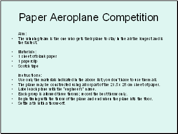 Paper Aeroplane Competition