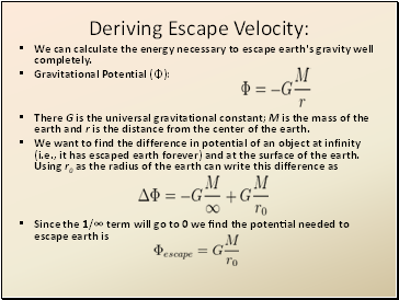 Deriving Escape Velocity